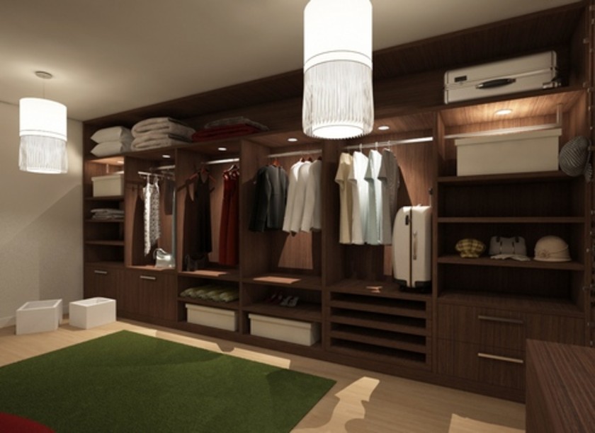Классическая гардеробная комната из массива с подсветкой Минусинск