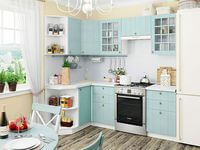 Небольшая угловая кухня в голубом и белом цвете Минусинск